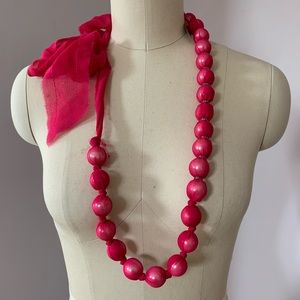 Lanvin pink pearl & crystal beaded silk necklace